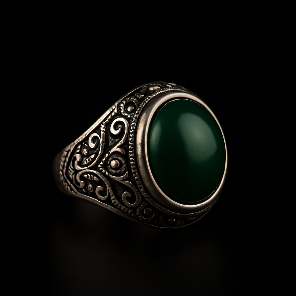 Anillo verde selva con diseño elegante y talla ajustada
