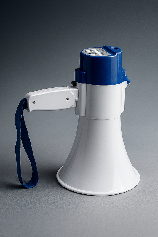 Imagen frontal del megáfono ME-SD/6588 mostrando el altavoz y parte del mango