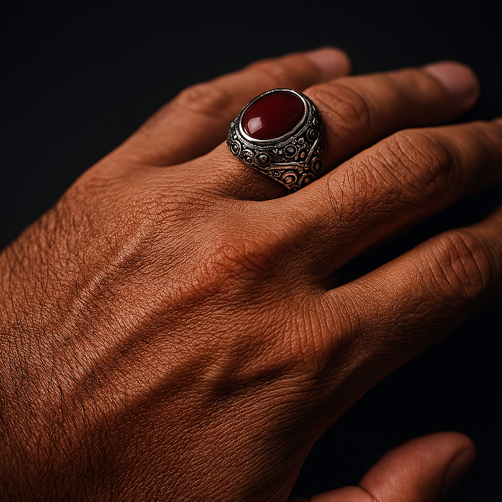 Anillo plata con piedra rojo sangre