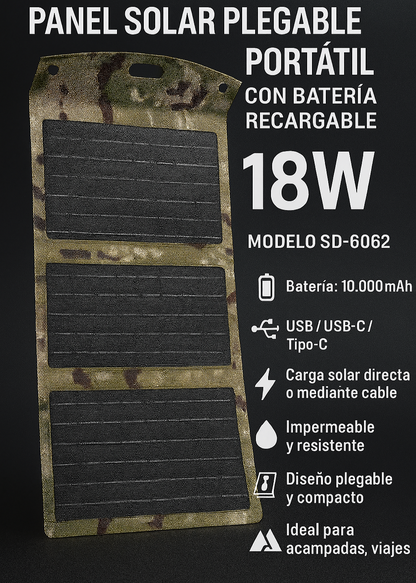 Panel solar plegable SD-6062 desplegado con acabado camuflaje