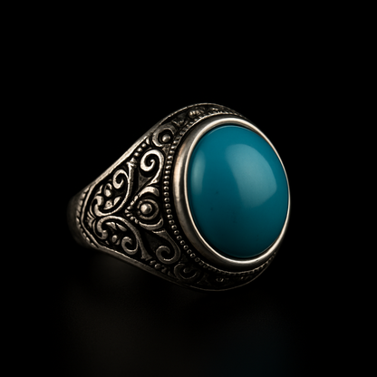 Anillo de resina turquesa con acabado tipo plata